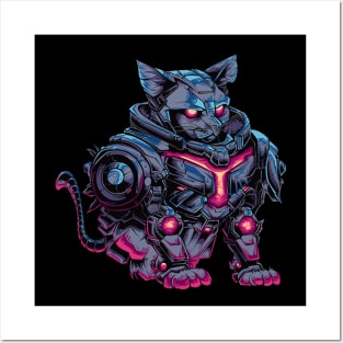 Mechatronic Feline: Cyberpunk Cat from the Future Posters and Art